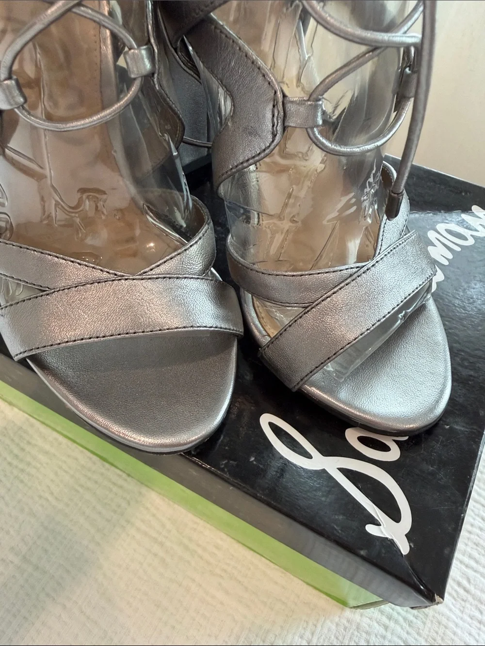 Sam Edelman Pewter Lace-Up Strappy High Heel Sandals